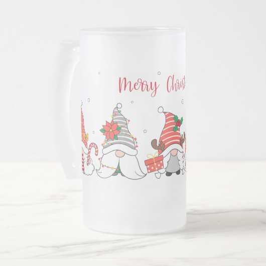 Merry Kerstgnomen Matglas Bierpul (Voorkant links)