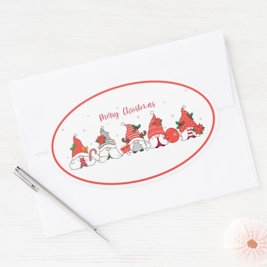 Merry Kerstgnomen Ovale Sticker (Envelop)