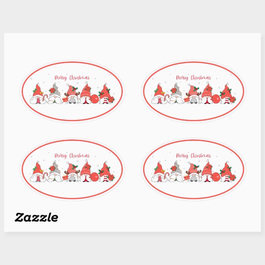 Merry Kerstgnomen Ovale Sticker (Vel)
