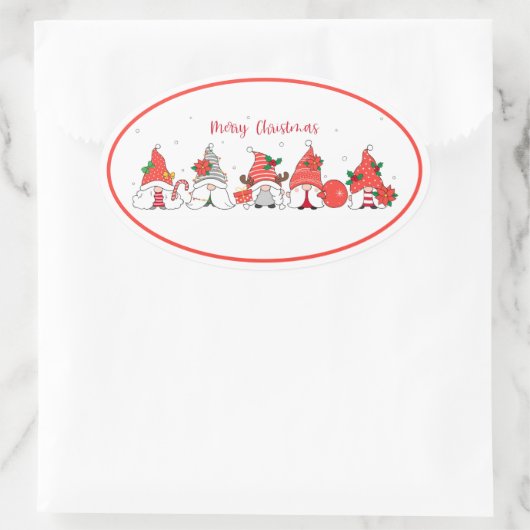 Merry Kerstgnomen Ovale Sticker (Tas)