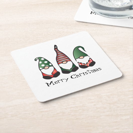 Merry Kerstgnomen Red Green Kartonnen Onderzetters (Schuin)