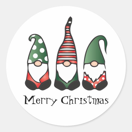 Merry Kerstgnomen Red Green Ronde Sticker (Voorkant)