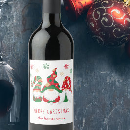 Merry Kerstgnomes Cute Personalized Wijn Etiket