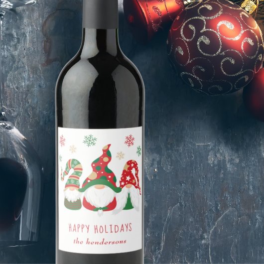 Merry Kerstgnomes Cute Personalized Wijn Etiket