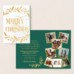 Merry KerstGold Berries Green Photo Collage Folie Kaarten