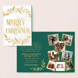 Merry KerstGold Berries Green Photo Collage Folie Kaarten