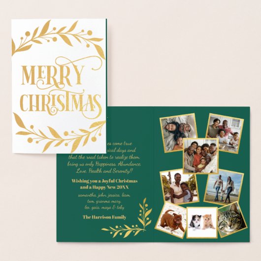 Merry KerstGold Berries Green Photo Collage Folie Kaarten (Display)