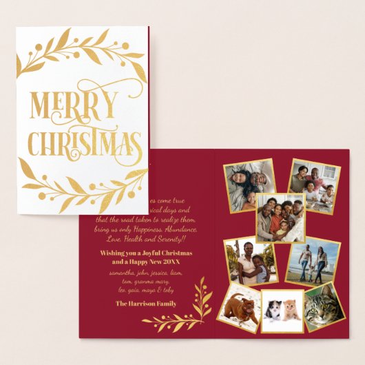 Merry KerstGold Berries Red Photo Collage Folie Kaarten (Display)