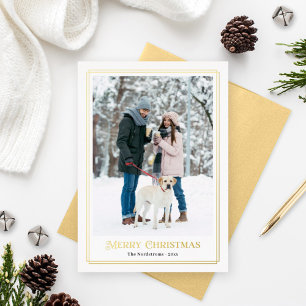 Merry KerstGold Decorative Photo Border Folie Feestdagenkaart
