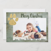 Merry KerstGold Dog Paw Feestdagenkaart (Voorkant)