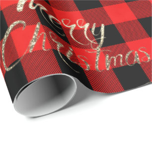 Merry KerstGold Glitter Script Buffalo Warm Cadeaupapier