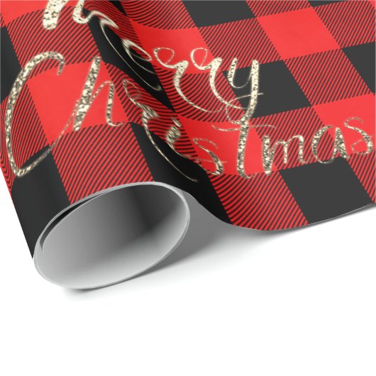 Merry KerstGold Glitter Script Buffalo Warm Cadeaupapier (Rol Hoek)