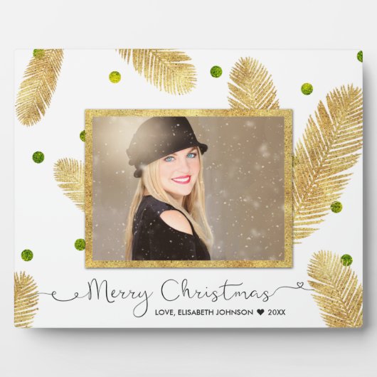 Merry KerstGold Glitter Script - Foto Plaque Fotoplaat (Voorkant)