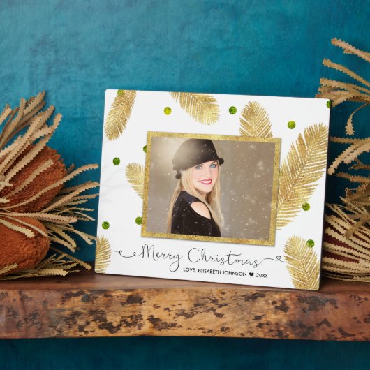 Merry KerstGold Glitter Script - Foto Plaque Fotoplaat (Zijkant)