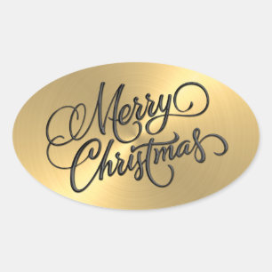 Merry KerstGold in reliëf Ovale Sticker