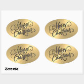 Merry KerstGold in reliëf Ovale Sticker (Vel)