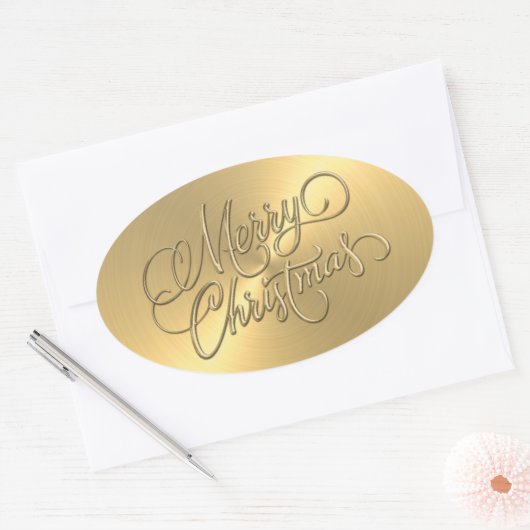 Merry KerstGold in reliëf Ovale Sticker (Envelop)