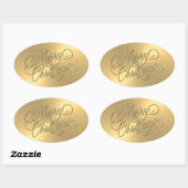 Merry KerstGold in reliëf Ovale Sticker (Vel)