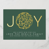 Merry KerstGold JOY foto terug Green Leaf Folie Feestdagenkaart (Voorkant)