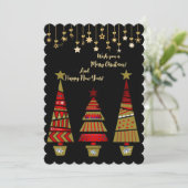 Merry KerstGold Ornaments Tree Decor Black Feestdagenkaart (Staand voorkant)