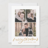 Merry KerstGold Script 3 Foto Collage Feestdagenkaart (Voorkant)