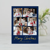 Merry KerstGold Script 6 Foto Collage Folie Feestdagenkaart (Staand Voorkant)