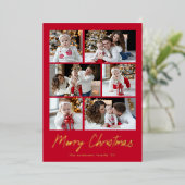 Merry KerstGold Script 6 Foto Collage Folie Feestdagenkaart (Staand Voorkant)