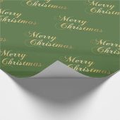 Merry kerstGold Tones Elegant Script Green Cadeaupapier (Hoek)