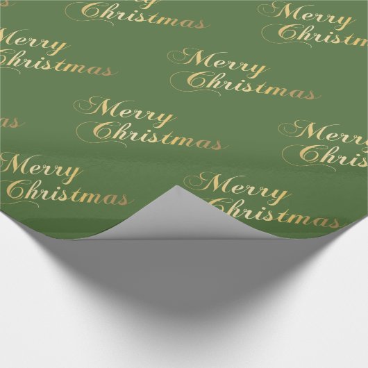 Merry kerstGold Tones Elegant Script Green Cadeaupapier (Hoek)