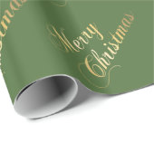 Merry kerstGold Tones Elegant Script Green Cadeaupapier (Rol Hoek)