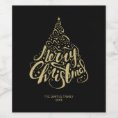 Merry KerstGold Typografie Tree Label Wijn Etiket (Enkel label)