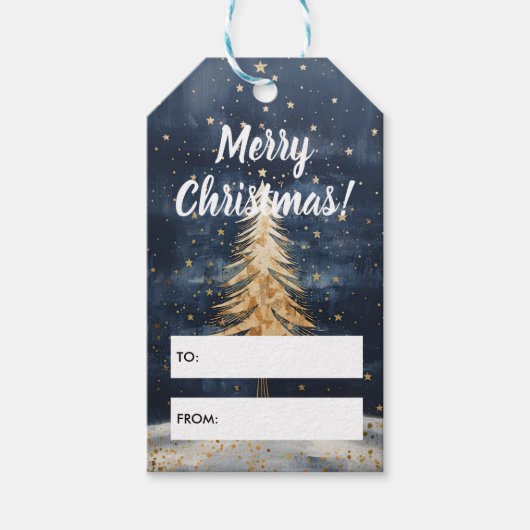 Merry kerstgouden boom cadeaulabel (Voorkant)