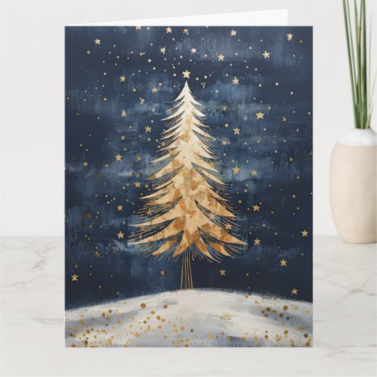 Merry kerstgouden boom kaart (Voorkant)