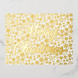 Merry Kerstgouden sneeuwvlokken elegant script Folie Feestdagen Briefkaart