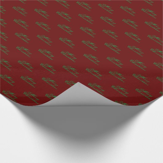 Merry Kerstgreen burgundy maroon script schattig Cadeaupapier (Hoek)