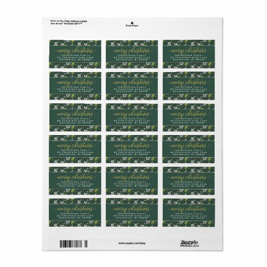 Merry KerstGreen Gold legant Script Address Etiket (Full Sheet)