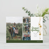 Merry KerstGreen Gold Stars Foto Collage Feestdagenkaart (Staand voorkant)