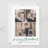 Merry KerstGreen Script 3 Foto Collage Feestdagenkaart (Voorkant)