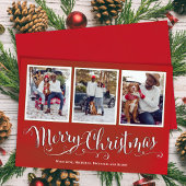 Merry KerstGreen Script Photo Collage Feestdagenkaart