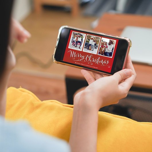 Merry KerstGreen Script Photo Collage Feestdagenkaart