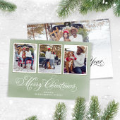 Merry KerstGreen Script Photo Collage Feestdagenkaart