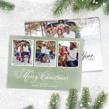 Merry KerstGreen Script Photo Collage