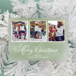 Merry KerstGreen Script Photo Collage Feestdagenkaart