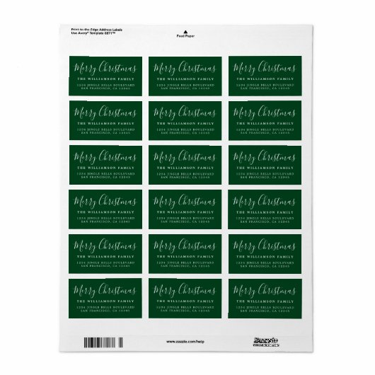Merry KerstGreen White Return-adres Etiket (Full Sheet)