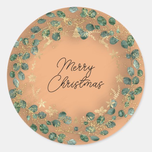 Merry KerstGreen Wreath Woodland Wood Sinaasappel Ronde Sticker (Voorkant)