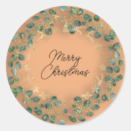 Merry KerstGreen Wreath Woodland Wood Sinaasappel Ronde Sticker