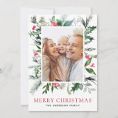 Merry KerstGreenery-fotokaart Feestdagenkaart (Voorkant)