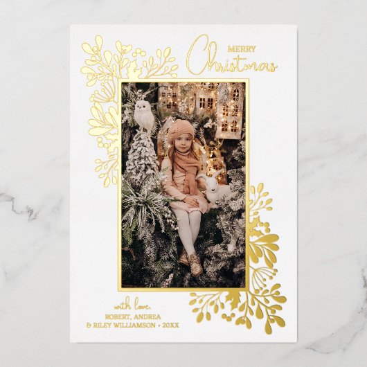 Merry KerstGreenery Gold Folie Feestdagenkaart (Voorkant)