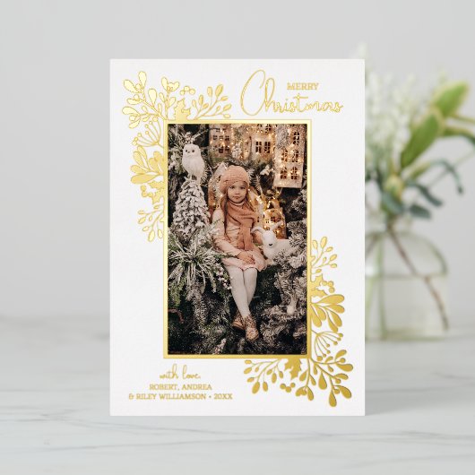 Merry KerstGreenery Gold Folie Feestdagenkaart (Staand Voorkant)