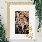 Merry KerstGreenery Gold Folie Feestdagenkaart
